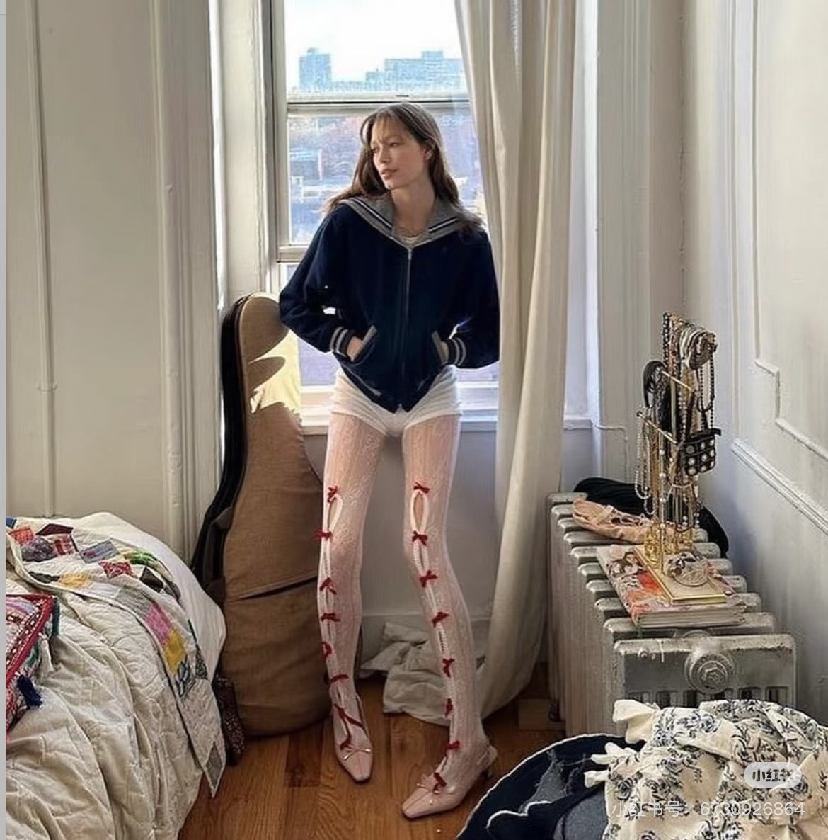 Fishnet tights with tie